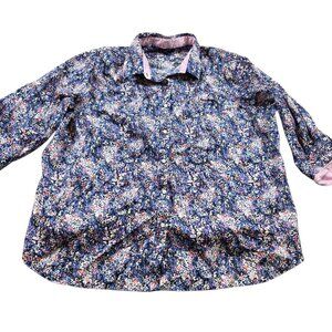 Chaps Shirt Womens 3XL Pink Blue Paisley Button Up Paisley 3/4 Sleeve